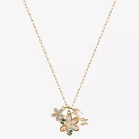 Footnotes Family Womens Cubic Zirconia 10K Gold Over Brass Flower 16 Inch Pendant Necklace