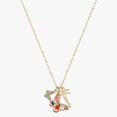 Footnotes Mama Womens Cubic Zirconia 10K Gold Over Brass Butterfly 16 Inch Pendant Necklace