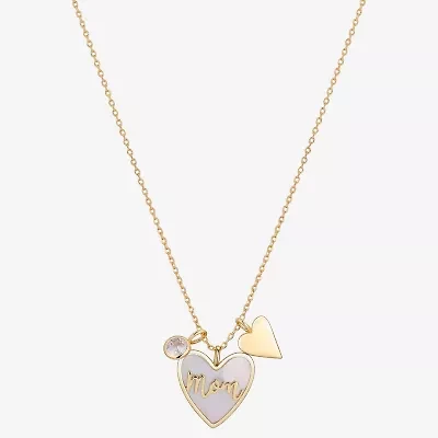 Footnotes Mom Womens White Mother Of Pearl 10K Gold Over Brass Heart 16 Inch Pendant Necklace