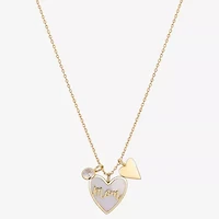 Footnotes Mom Womens White Mother Of Pearl 10K Gold Over Brass Heart 16 Inch Pendant Necklace