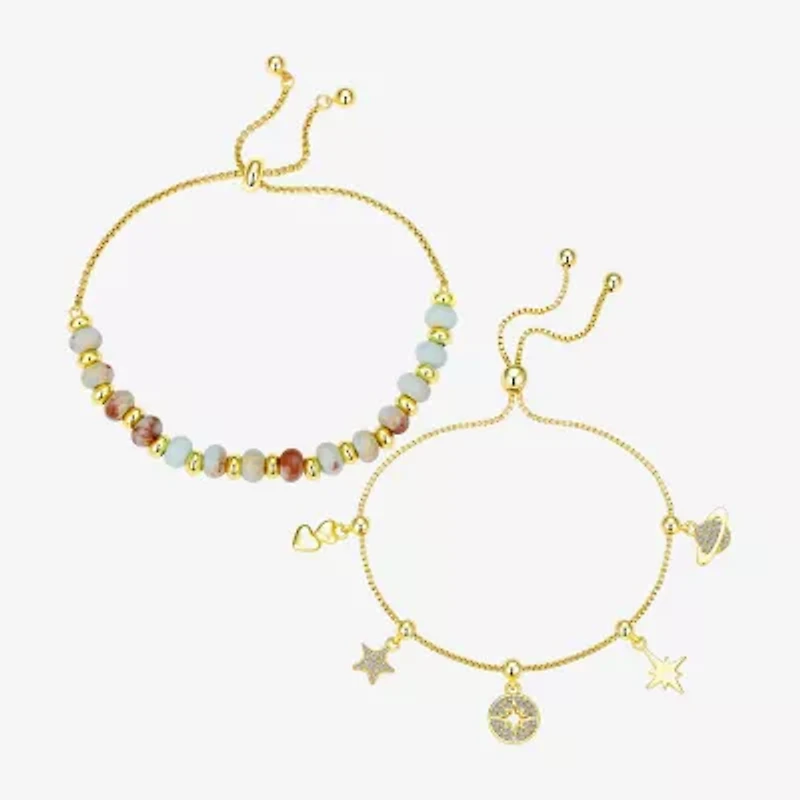 Footnotes Womens Cubic Zirconia 10K Gold Over Brass Heart Star Bolo Bracelet