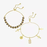 Footnotes Womens Cubic Zirconia 10K Gold Over Brass Cross Bolo Bracelet
