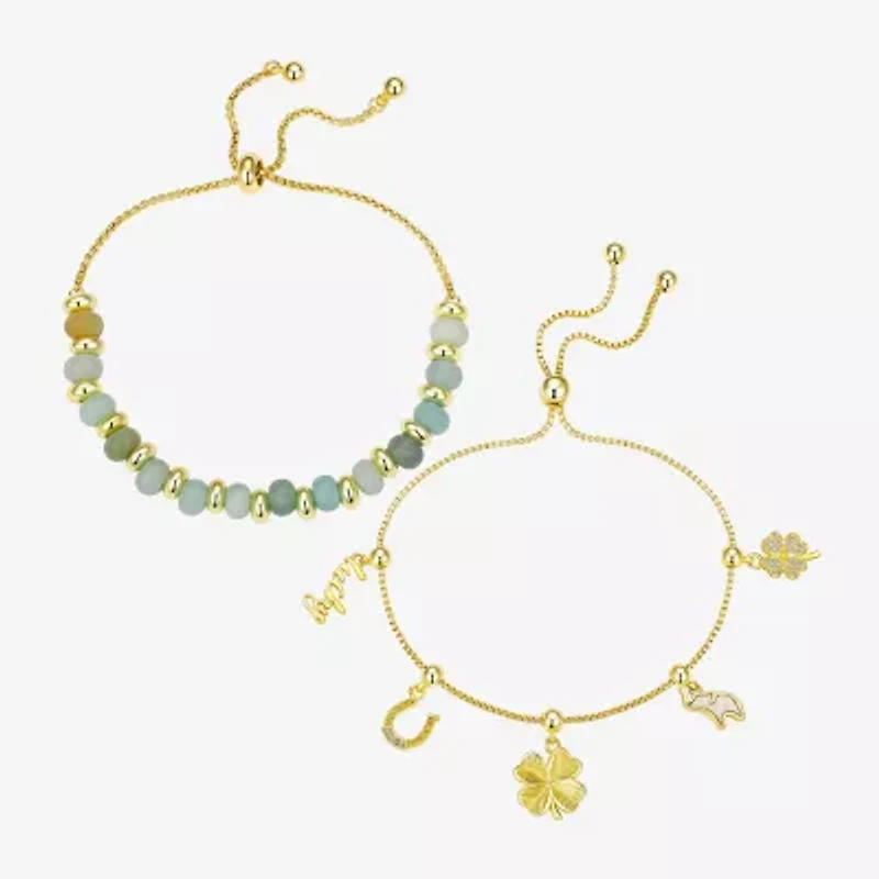 Footnotes Lucky Womens Cubic Zirconia 10K Gold Over Brass Clover Bolo Bracelet