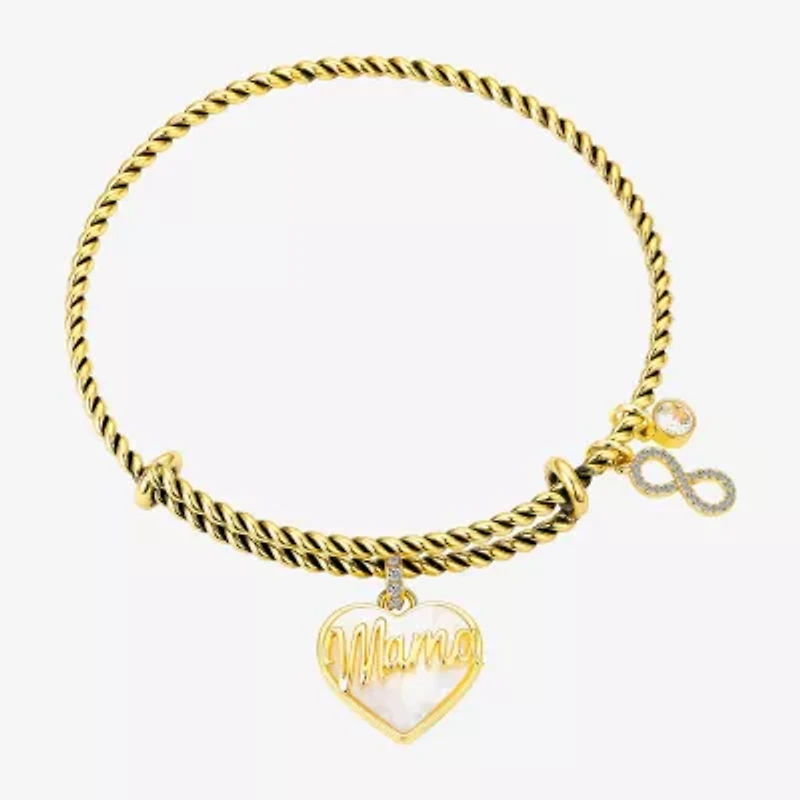Footnotes Mama Womens White Mother Of Pearl 10K Gold Over Brass Heart Infinity Bangle Bracelet