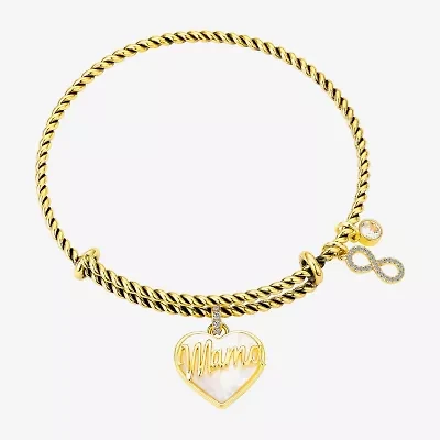 Footnotes Mama Womens White Mother Of Pearl 10K Gold Over Brass Heart Infinity Bangle Bracelet