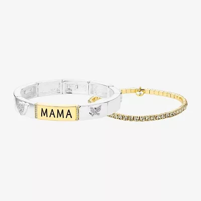 Footnotes Mama Womens 2-pc. Crystal 10K Gold Over Brass Pure Silver Over Brass Bracelet Set