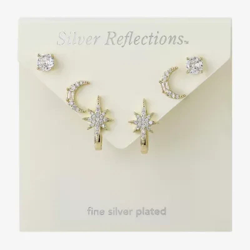Silver Reflections Womens Cubic Zirconia 10K Gold Over Brass Moon 3 Pair Earring Set
