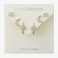 Silver Reflections Womens Cubic Zirconia 10K Gold Over Brass Moon 3 Pair Earring Set