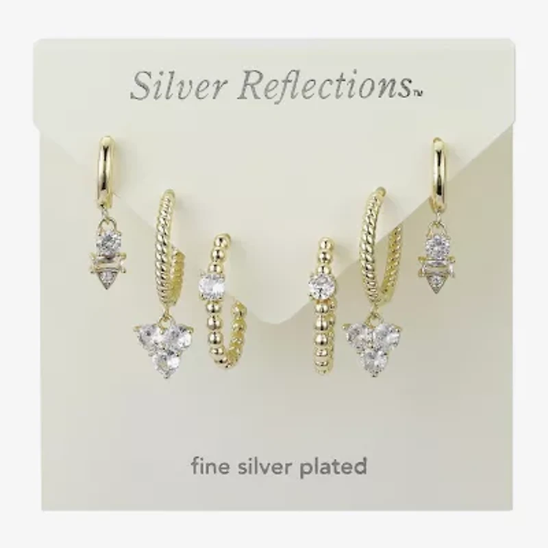 Silver Reflections Womens Cubic Zirconia 3 Pair Earring Set