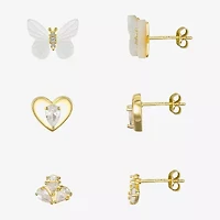 Silver Reflections Womens Cubic Zirconia 10K Gold Over Brass Butterfly 3 Pair Earring Set