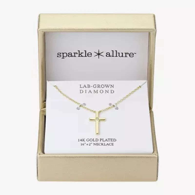 Sparkle Allure Womens Diamond 14K Gold Over Brass Cross 16 Inch Pendant Necklace