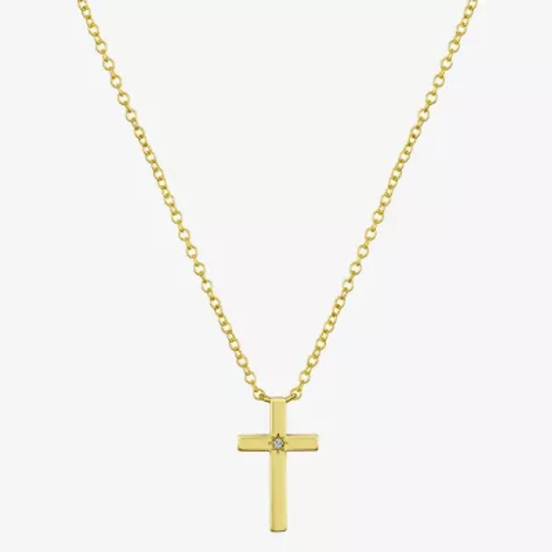 Sparkle Allure Womens Diamond 14K Gold Over Brass Cross 16 Inch Pendant Necklace