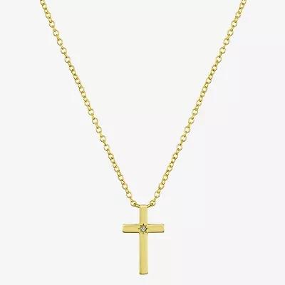Sparkle Allure Womens Diamond 14K Gold Over Brass Cross 16 Inch Pendant Necklace