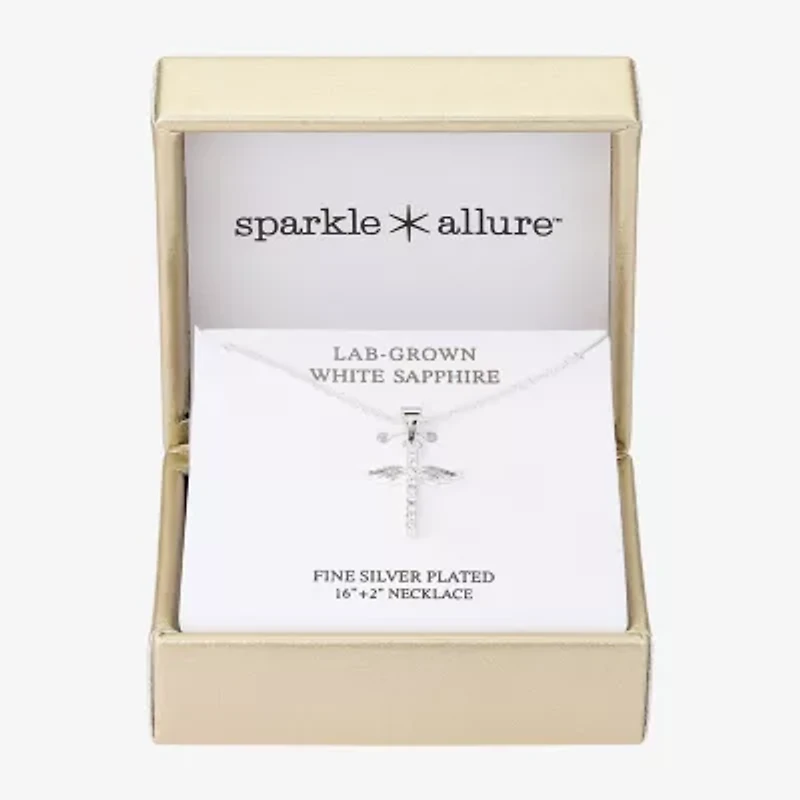 Sparkle Allure Womens Sapphire Pure Silver Over Brass Cross 16 Inch Pendant Necklace