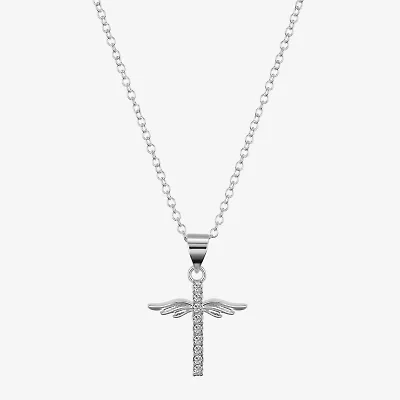 Sparkle Allure Womens Sapphire Pure Silver Over Brass Cross 16 Inch Pendant Necklace