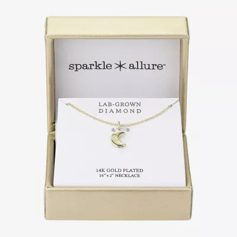 Sparkle Allure Womens Diamond 14K Gold Over Brass Moon 16 Inch Pendant Necklace