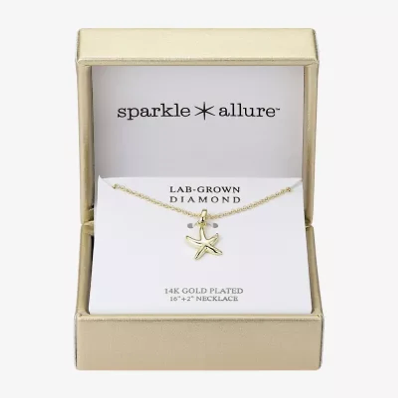 Sparkle Allure Starfish Womens Diamond 14K Gold Over Brass 16 Inch Pendant Necklace