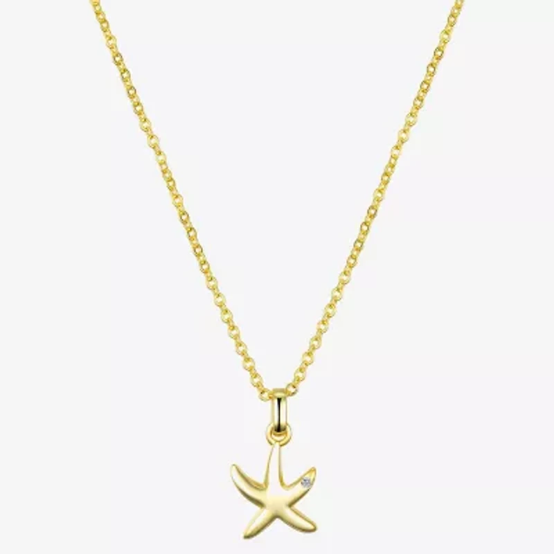 Sparkle Allure Starfish Womens Diamond 14K Gold Over Brass 16 Inch Pendant Necklace