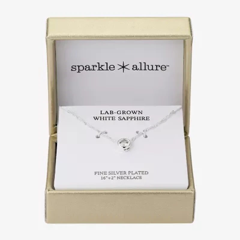 Sparkle Allure Womens Sapphire Pure Silver Over Brass Round 16 Inch Pendant Necklace
