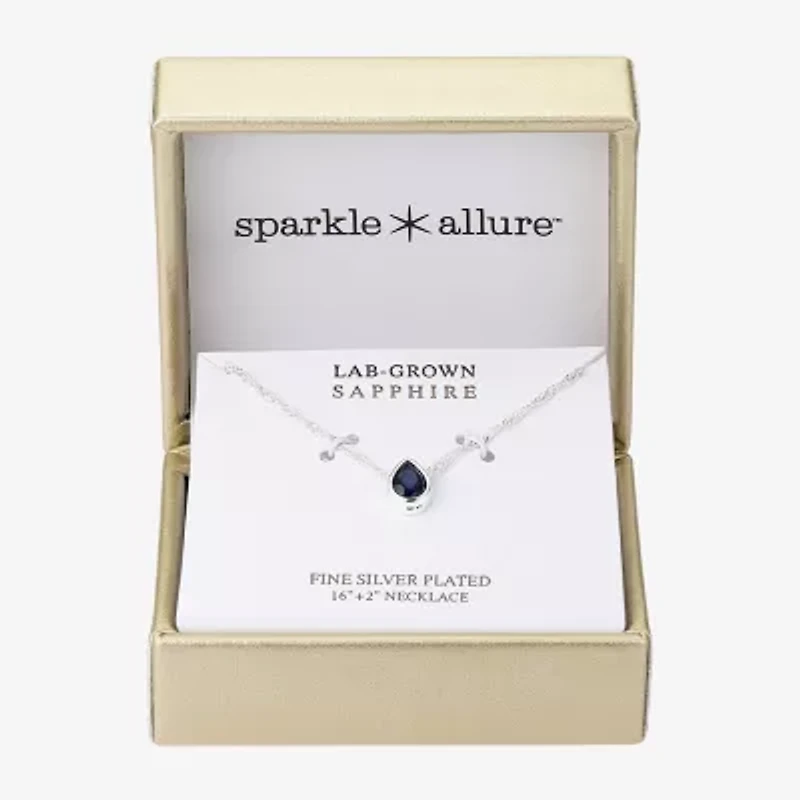 Sparkle Allure Womens Blue Sapphire Pure Silver Over Brass 16 Inch Pendant Necklace