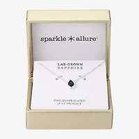 Sparkle Allure Womens Blue Sapphire Pure Silver Over Brass 16 Inch Pendant Necklace