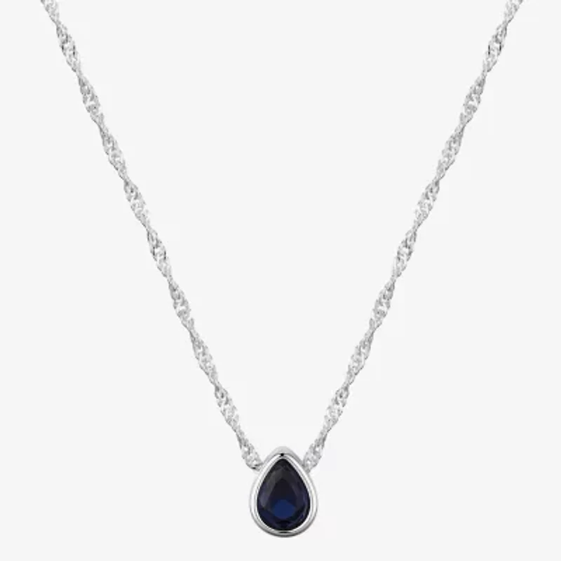 Sparkle Allure Womens Blue Sapphire Pure Silver Over Brass 16 Inch Pendant Necklace