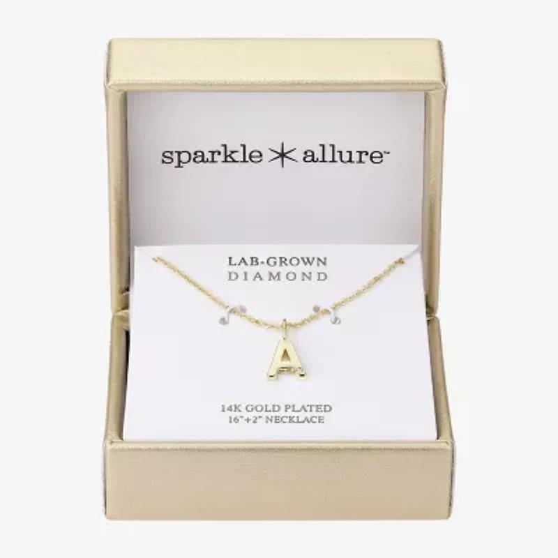 Sparkle Allure Initial Womens Diamond 14K Gold Over Brass 16 Inch Pendant Necklace