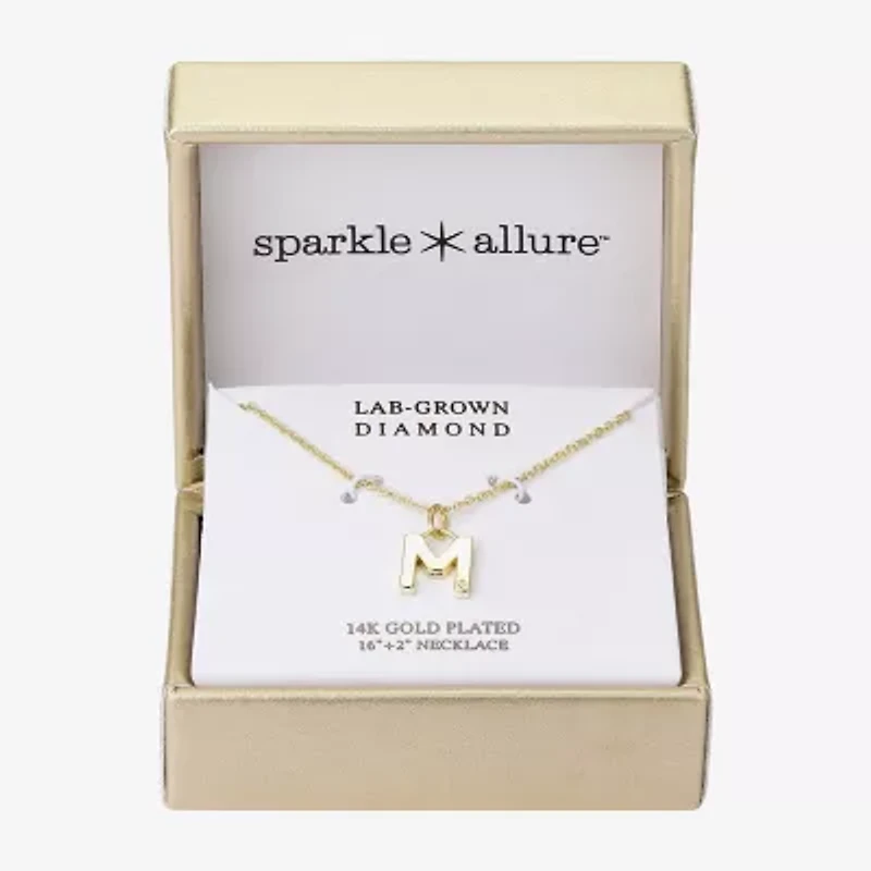 Sparkle Allure Initial Womens Diamond 14K Gold Over Brass 16 Inch Pendant Necklace