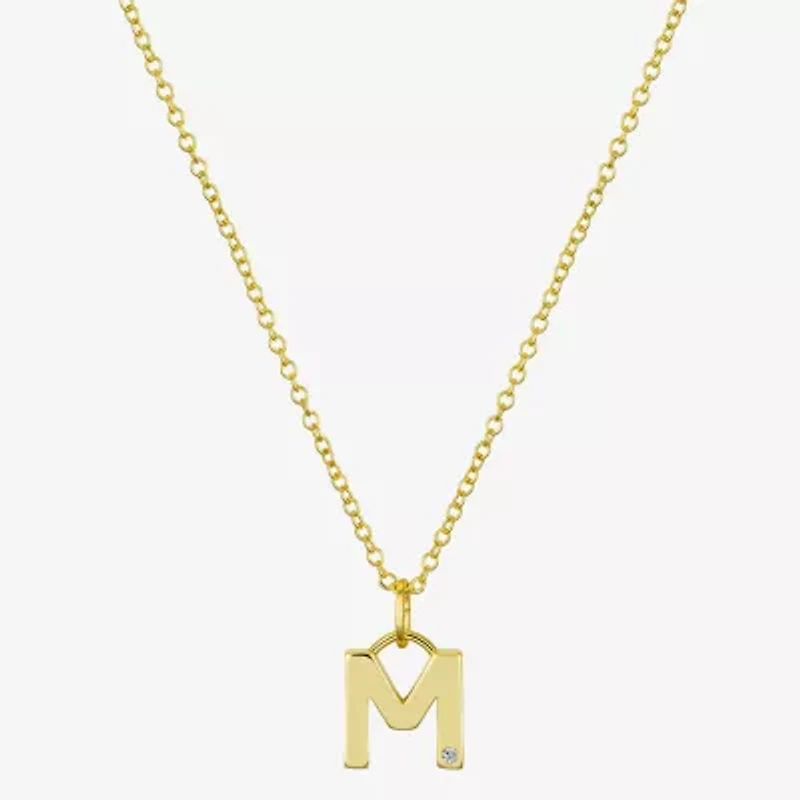 Sparkle Allure Initial Womens Diamond 14K Gold Over Brass 16 Inch Pendant Necklace