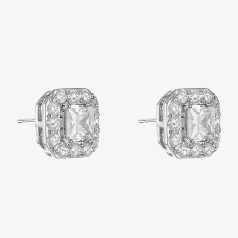Monet Jewelry Timeless Silver Tone Cubic Zirconia 11mm Square Stud Earrings