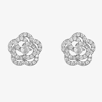 Monet Jewelry Timeless Silver Tone Cubic Zirconia 11.4mm Flower Stud Earrings