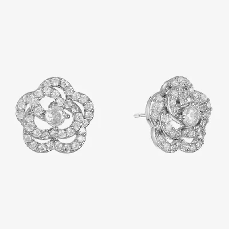 Monet Jewelry Timeless Silver Tone Cubic Zirconia 11.4mm Flower Stud Earrings