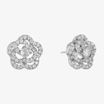 Monet Jewelry Timeless Silver Tone Cubic Zirconia 11.4mm Flower Stud Earrings