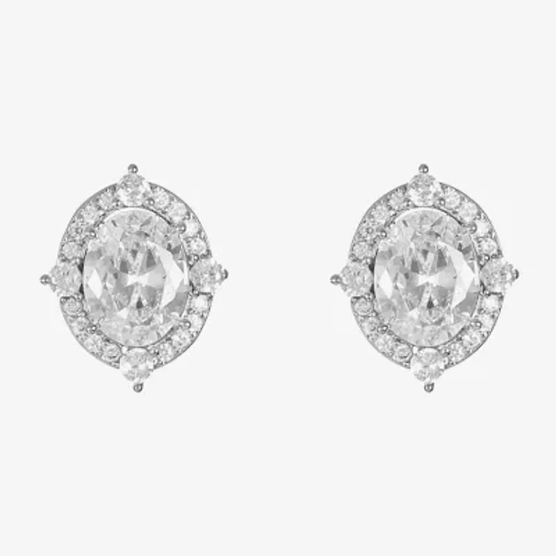 Monet Jewelry Timeless Silver Tone Cubic Zirconia 15mm Oval Stud Earrings