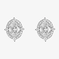 Monet Jewelry Timeless Silver Tone Cubic Zirconia 15mm Oval Stud Earrings
