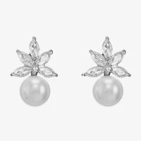 Monet Jewelry Timeless Silver Tone Cubic Zirconia Simulated Pearl 13.8mm Stud Earrings