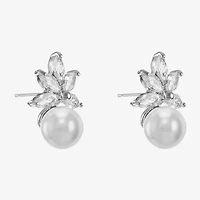 Monet Jewelry Timeless Silver Tone Cubic Zirconia Simulated Pearl 13.8mm Stud Earrings