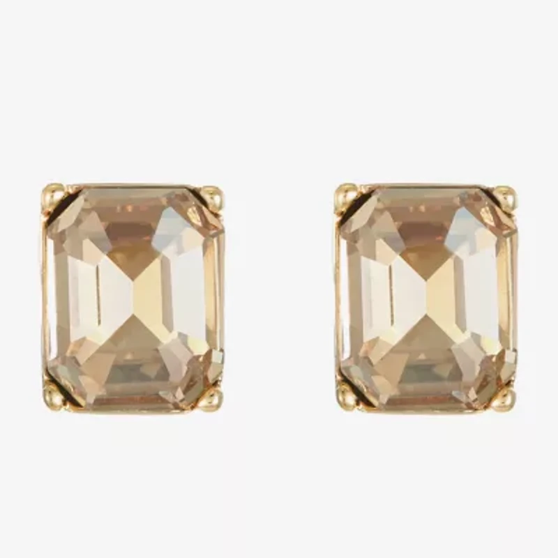 Monet Jewelry Gold Tone Brown Glass 10.5mm Rectangular Stud Earrings