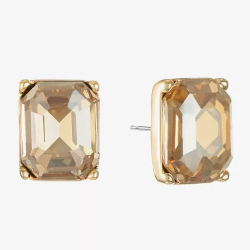 Monet Jewelry Gold Tone Brown Glass 10.5mm Rectangular Stud Earrings