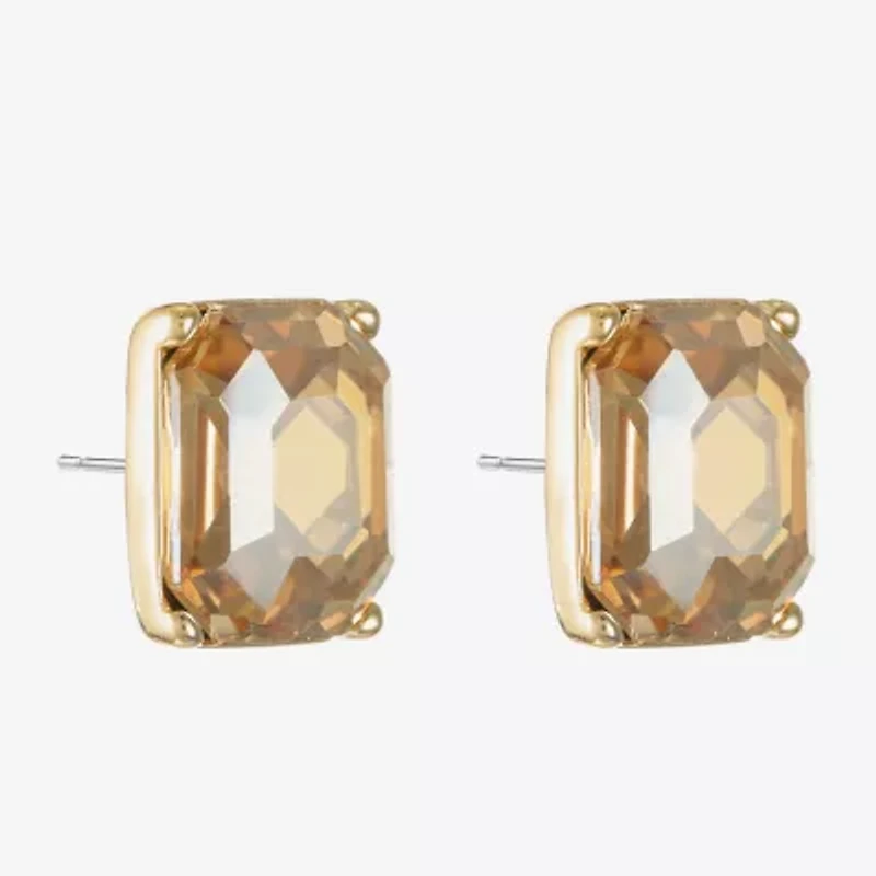 Monet Jewelry Gold Tone Brown Glass 10.5mm Rectangular Stud Earrings