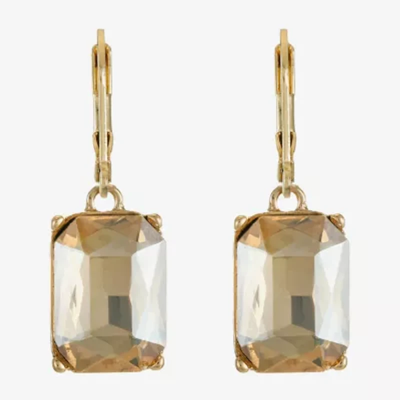 Monet Jewelry Gold Tone Womens Brown Glass Rectangular Drop Earrings