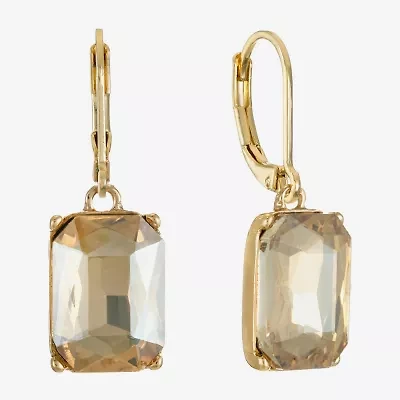 Monet Jewelry Gold Tone Womens Brown Glass Rectangular Drop Earrings