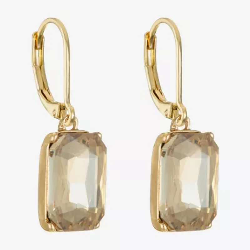 Monet Jewelry Gold Tone Womens Brown Glass Rectangular Drop Earrings