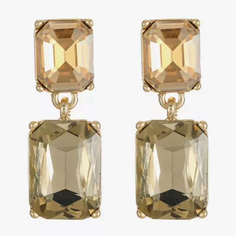 Monet Jewelry Gold Tone Womens Brown Glass Rectangular Hypoallergenic Drop Earrings