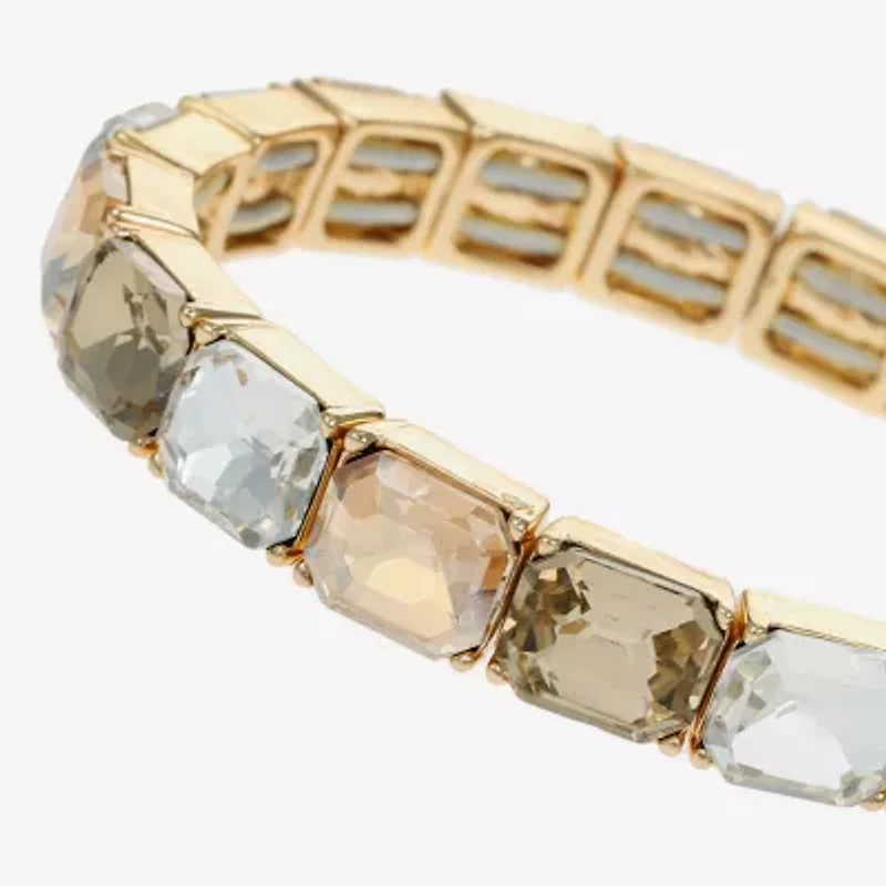 Monet Jewelry Gold Tone Womens Brown Glass Rectangular Stretch Bracelet