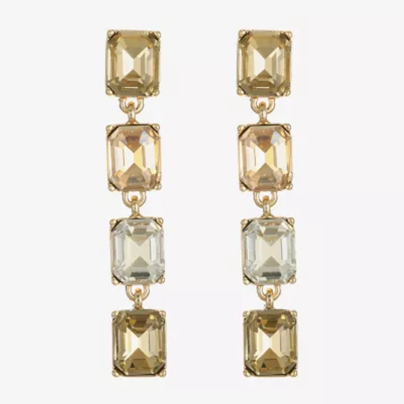 Monet Jewelry Gold Tone Womens Brown Glass Rectangular Hypoallergenic Drop Earrings