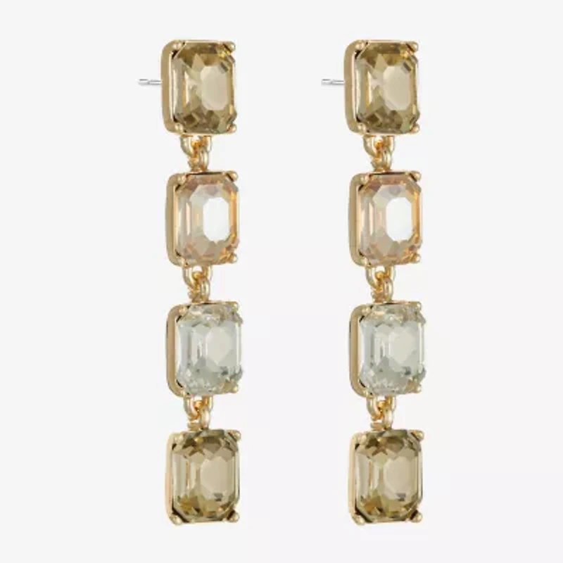 Monet Jewelry Gold Tone Womens Brown Glass Rectangular Hypoallergenic Drop Earrings