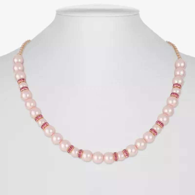 Monet Jewelry Gold Tone & Pink Womens 17 Inch Collar Necklace
