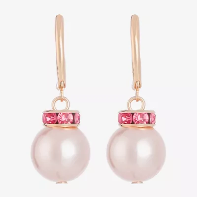 Monet Jewelry Gold Tone & Pink Womens Glass Simulated Pearl Drop Earrings