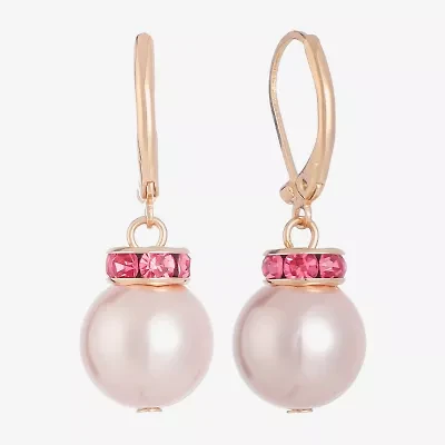 Monet Jewelry Gold Tone & Pink Womens Glass Simulated Pearl Drop Earrings